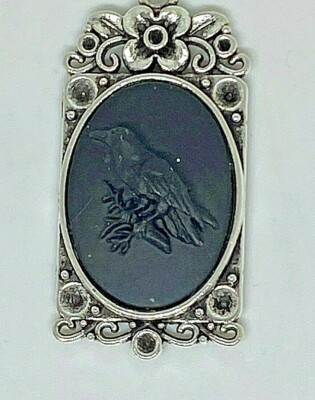Gothic Black Raven Crow Cameo Antique Silver Pendant Necklace Witch Steampunk