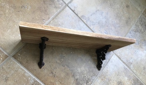 Farmhouse Country Wood Wall Shelf With ORB Rustic Iron Ornate Support Brackets - Picture 3 of 14