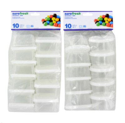 Sure Fresh Mini Storage Containers with Lids Round or Rectangle 10-count Packs