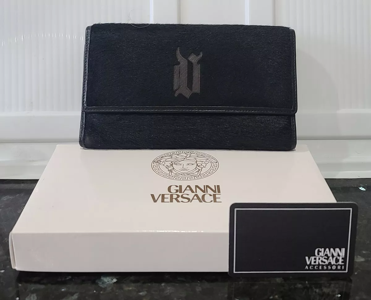 AUTHENTIC VINTAGE GIANNI VERSACE BLACK LEATHER FUR WOMEN SIGNATURE