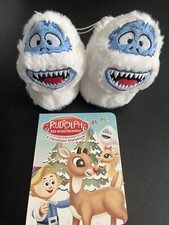 Brand new Rudolph the Red Nose Storybook and Abominable Snowman Youth Slippers