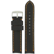 Watch Band Leather Black Orange Stitching Padded Long Heavy Padded 20mm  24mm