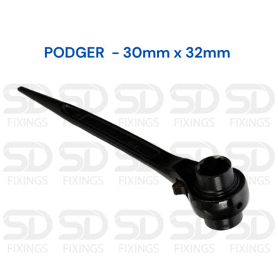 Ratschen Podgerschlüssel 30 mm x 32 mm Gerüstschlüssel, Doppelsteckschlüssel schwarz