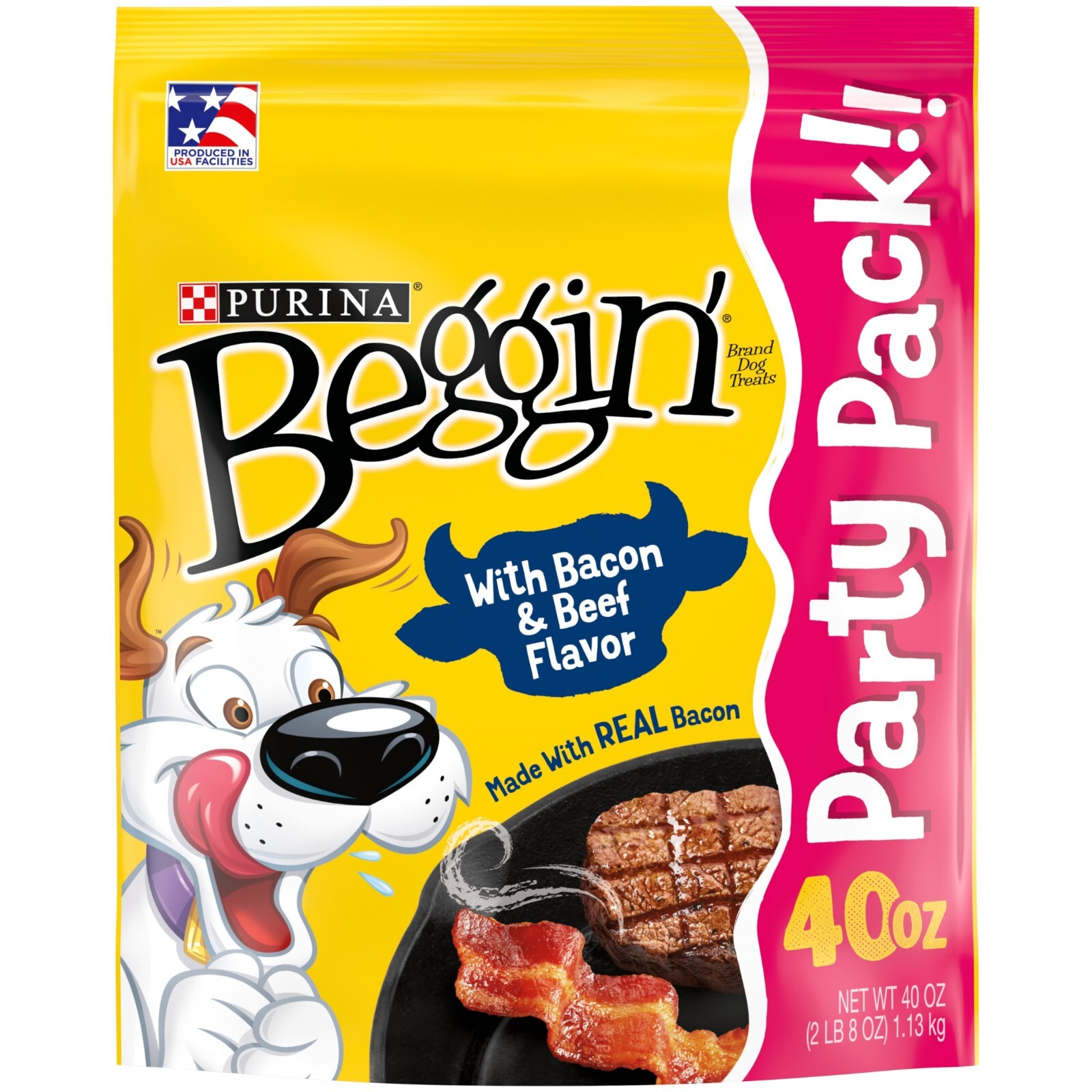 Purina Beggin' Strips Dog Treats with Real Bacon & Beef Flavors Tender Chews, 40