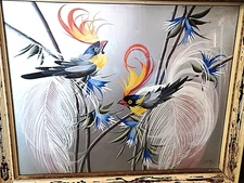 Gorgeous M Devoe Original Large Mid Century Birds of Paradise Painting Framed*