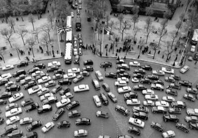 View from above street crowded cars lying around; from boulevard m- Old Photo