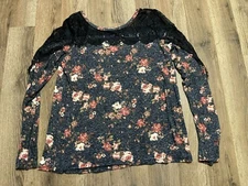 Jolt Shirt, Women's Size Medium, Black, Floral, Long Sleeve, Lace