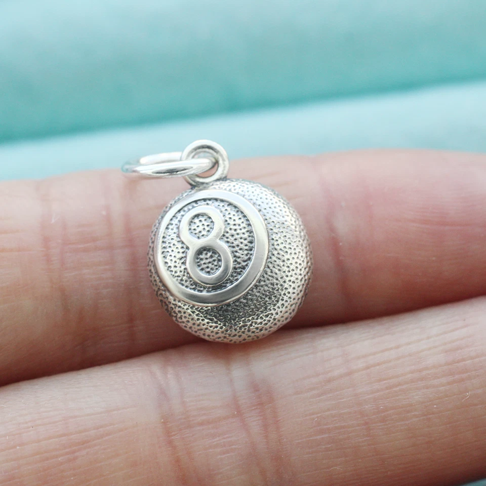 Dije colgante de billar piscina plata de ley 925 8 bolas negras para collar Foto 4 de 4