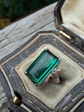 4Ct Lab-Created Green Emerald Solitaire Engagement Ring 14K Yellow Gold Finish