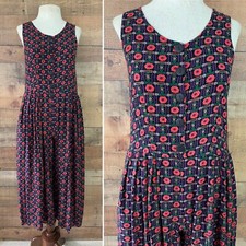Vintage 1990s Size Small Rayon Floral Button Front Grunge Wide Leg Jumpsuit