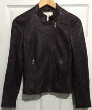 Reiss Leather Jacket Women's Small Burgundy  Lamb Zip Biker