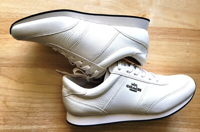 New Coach Raylen Sport Pebbled Leather Casual Trainers Chalk Color Size US 8Med