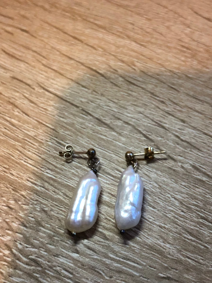 Vintage Hallmarked 9ct Yellow Gold Baroque Pearl Stud Drop Earrings - Image 4 of 4