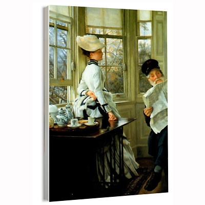 1874 Reading the News James Tissot (French, 1836-1902) Movie Poster or Canvas