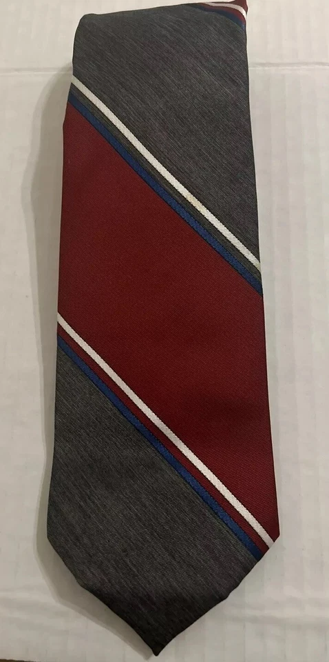 Corbata de diseñador Ketch 3” vintage gris borgoña a rayas para hombre hecha en EE. UU. Foto 2 de 4