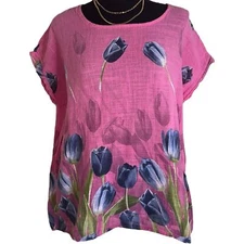 Made in Italy pink & blue tulip floral top size large