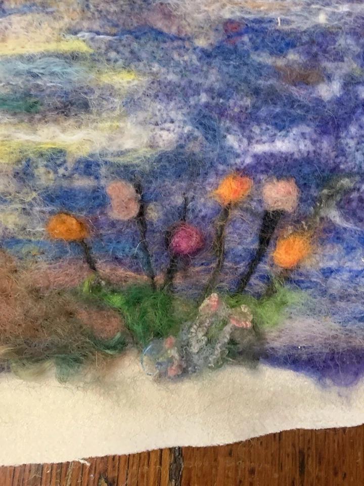 Vtg Tapestry Embroidered Needle Felting Wall Art Hanging Mountain Landscape Felt - Image 2 of 4