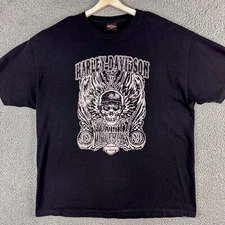 Harley Davidson Motorcycles Tee Mens XXL Black Skulls Oconomowoc Wisconsin Biker
