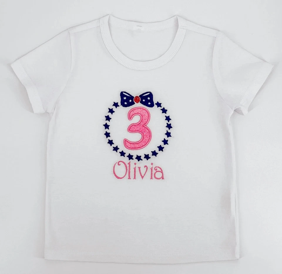Custom Embroidery Glitter T-Shirt for Girls Personalized Kids Sparkle Tee - Image 3 of 4