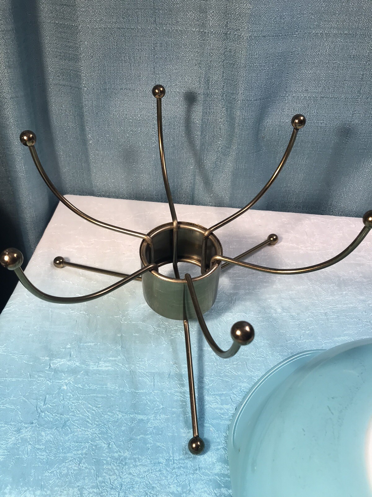 Rare Vintage Pyrex Cradle UFO Cradle Warmer & Aqua Blue Dish Atomic No