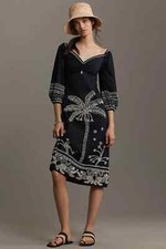 NWT Anthropologie Farm Rio Sweetheart Neck Beaded Midi Dress Size L Black #9H427