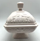 Vtg Jeanette Shell Pink Milk Glass Compote Candy Dish w/ Lid Acorn Leaves 1950s