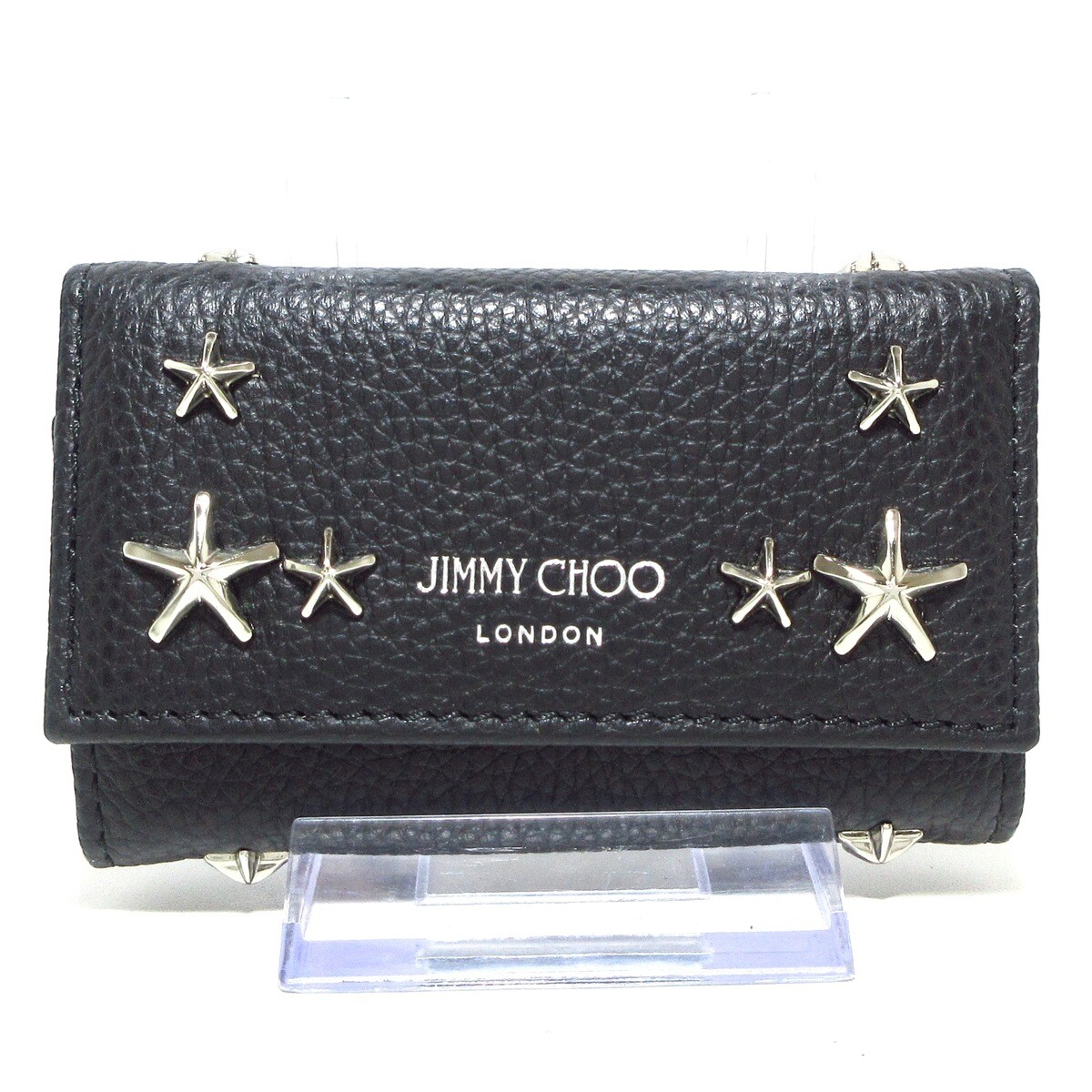Auth JIMMY CHOO Neptune J000135809001 Black Silver Soft Grain Calf 