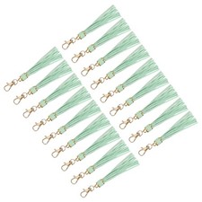 18pcs PU Leather Tassels 5.9" Keychain Charm Lobster Swivel for DIY Light Green