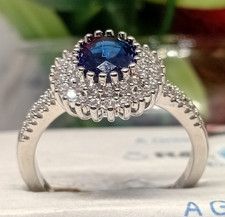 Size U-V; White Gold*Woman Ring. Lab Created Oval Blue, White Sapphire Surround