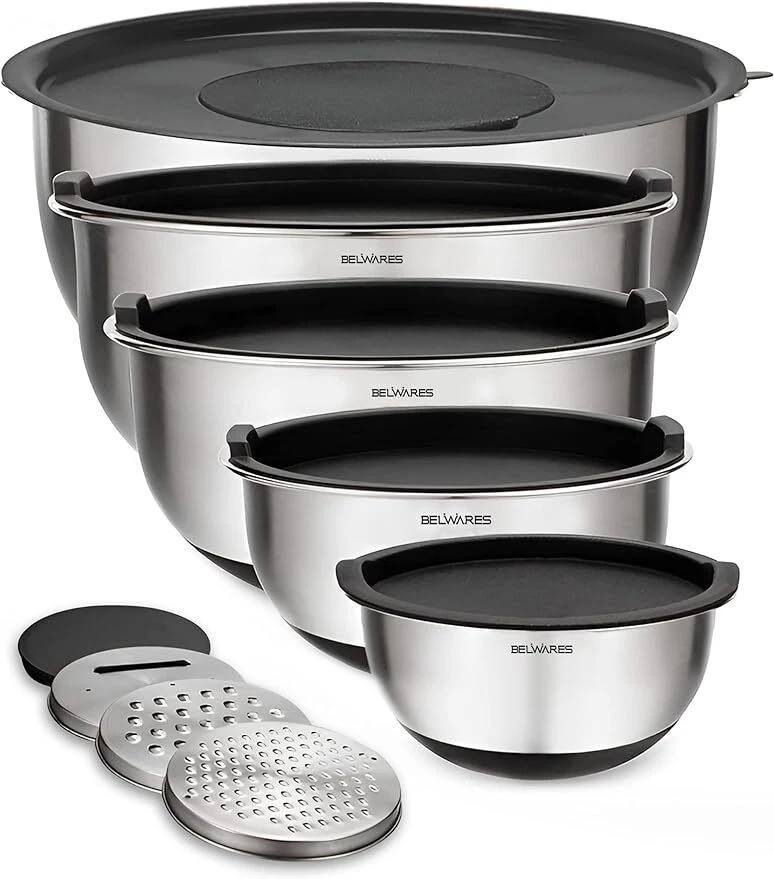 Mixing Bowls with Lids Set Nesting Bowls W/ Airtight Lids Stainless Steel 5 Pcs