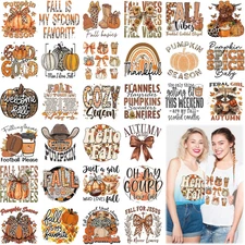 30 Pcs Fall Western Iron on Transfers Retro Pumpkin Iron on Decals Patches Au...