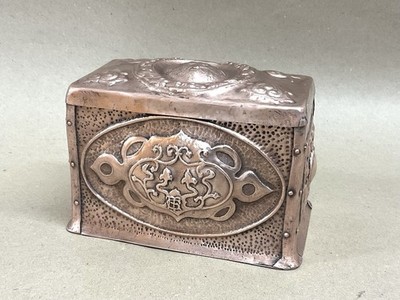 Kunsthandwerk Kupfer Schatulle/Caddy dekorative Tafeln antik viktorianisch um 1880