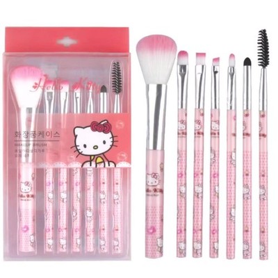 Pink Hello Kitty Sanrio Makeup Brush Set Of 7 Cute Girls Makeup Brushes