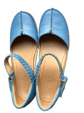 Ladies Size 7 Hotter Blue Leather 'Lake' Cushioned Flat Mary Jane Shoes