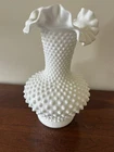 Fenton White Hobnail Milk Glass Vase with Ruffled Edge TALL 10.5” VINTAGE