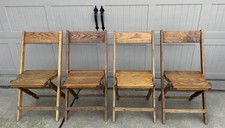 Vintage Snyder Folding Chairs Wood Set of 4 Oak Slat Seat Made in USA Rustic Far