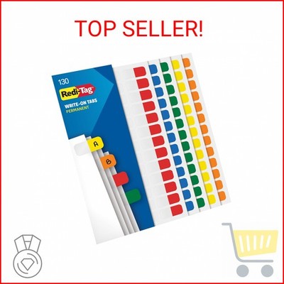 Redi-Tag Write-On Tabs, Permanent Adhesive Index Tabs, Assorted Primary Colors: