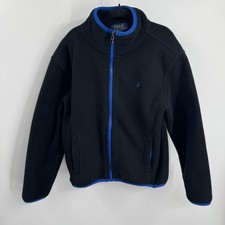 Polo Ralph Lauren Fleece Jacket Kids 6 Black Blue Trim Full Zip Logo Pockets