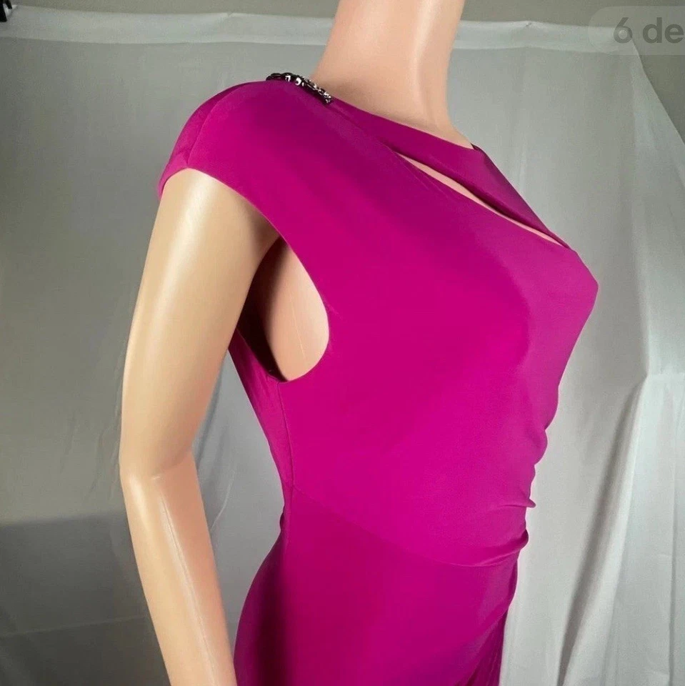 Lauren Ralph L. Women's Evening Gown Sz 10 Magenta Ruched Maxi Cutout, Elegant - Image 4 of 4