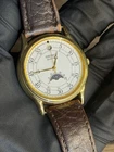 Vintage Seiko Moon Phase Quartz 6F22-7010 Gold Tone Leather Strap Watch