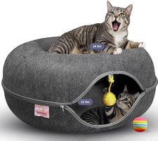 Peekaboo Cat Cave Large Cat Bed, Donut Scratcher Cat Bed for Indoor Cats