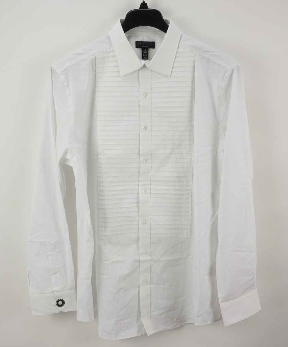 New Alfani Pleated Formal Tuxedo Shirt Men's 17-17.5 36/37 White