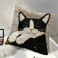 Cozy Sleeping Cat Pillow Cover Farmhouse Short PlushThrow Pillow Case 18 18