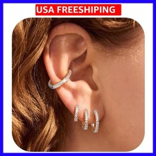 Silver Gold Hoop Earrings for Women Trendy Hypoallergenic Earrings Huggie Car...