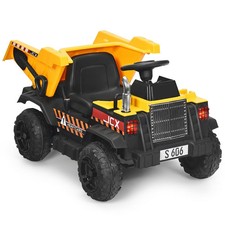 12V Battery Kids Ride On Dump Truck with Electric Bucket and Dump Bed-Yellow - C