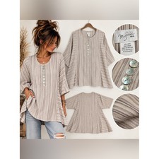 Mosaic USA 100% Linen Tunic Top M Striped Lagenlook Metallic Boho Made in USA