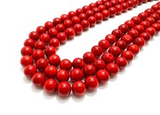 Natural Red Coral Beads Smooth Round Dyed Gemstone Beads - PG27