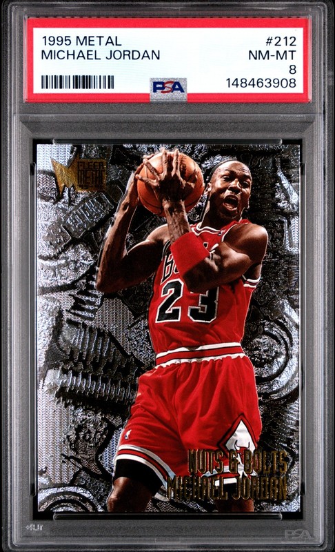 Michael Jordan 1995 Fleer Metal Nuts & Bolts Chicago Bulls Card #212 PSA 8