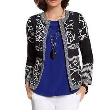 Chico's Artisan Jacquard Blocked Pattern Black Blue Jacket Size 3 / XL / US 16