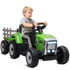 12V Electric Ride on Tractor with Trailer, 25W Dual Motors, Green